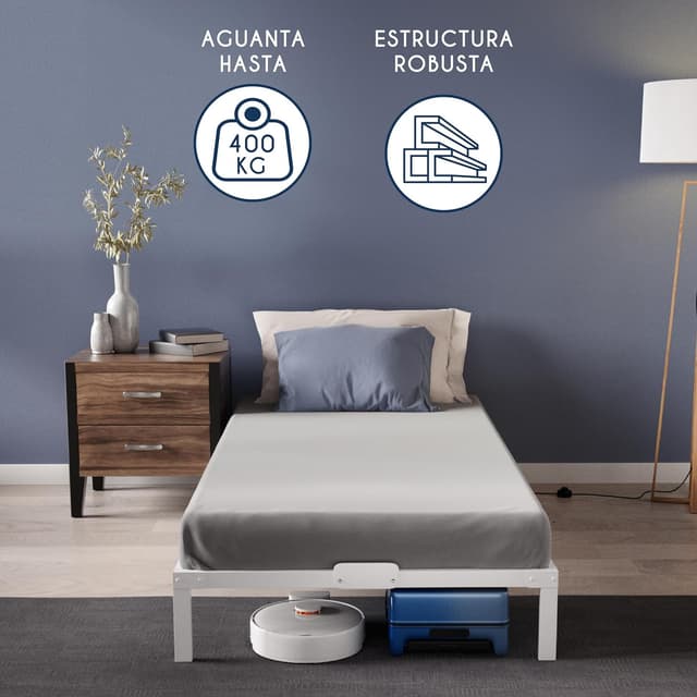 Detalle de Dreamzie Cama de Metal 90x200 con Somier Blanco