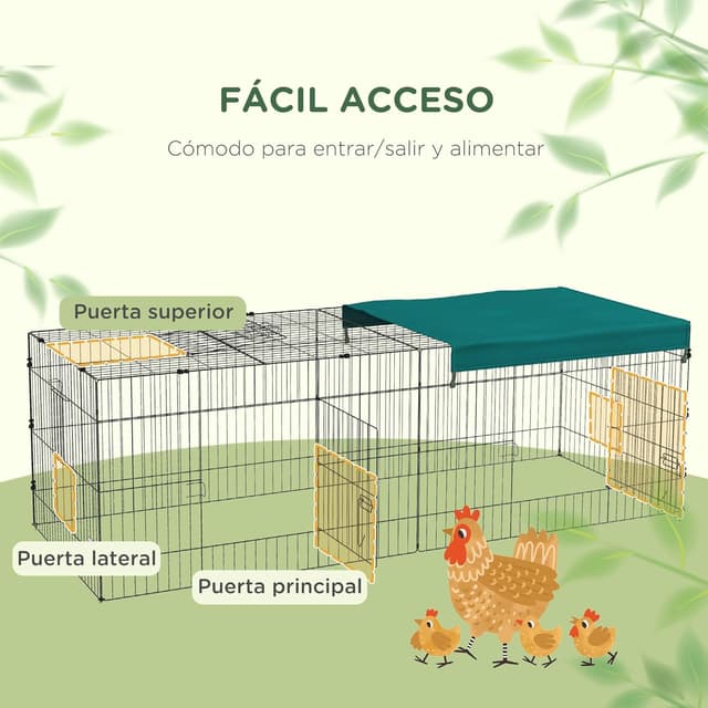 Detalle de PawHut Parc enclos modulable en acier avec bac 220 x 85 x 70 cm (vert) pour rongeurs et petits animaux