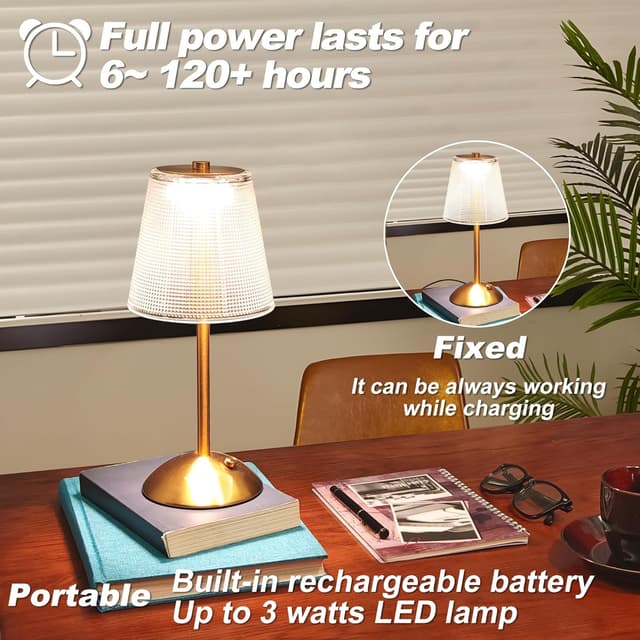 Detalle de Amingulry Cordless Table Lamp (Rechargeable, 3 Colour Modes & Stepless Dimmable Touch LED)