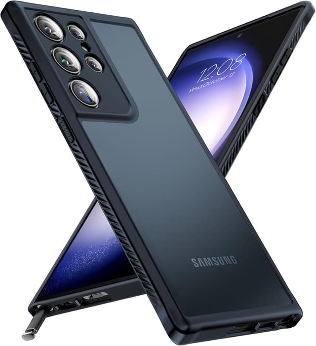 Detalle de TOCOL 3 in 1 case for Samsung Galaxy S23 Ultra (6.8") with 2-pack flexible screen protectors — black matte, non-slip