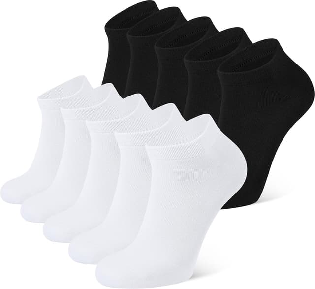 Detalle de CLOSEMATE Socquettes basses coton respirantes homme & femme (39-42 ou 43-46), blanc/noir, lot de 5 ou 10 paires