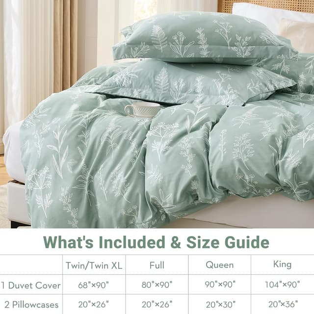 Detalle 2 de MUXHOMO Queen Reversible Floral Duvet Cover Set with Zipper Closure (90"x90")