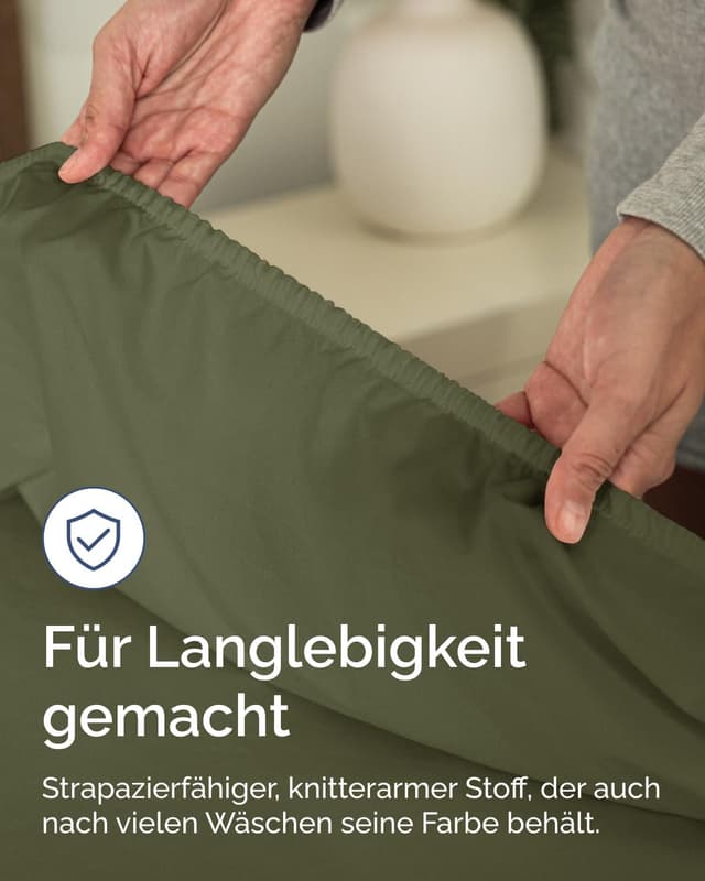Detalle 2 de Spannbettlaken 140x200 cm Salbei Grün – extra tiefes Spannbetttuch bis 40 cm Matratzenhöhe (Oeko-TEX)