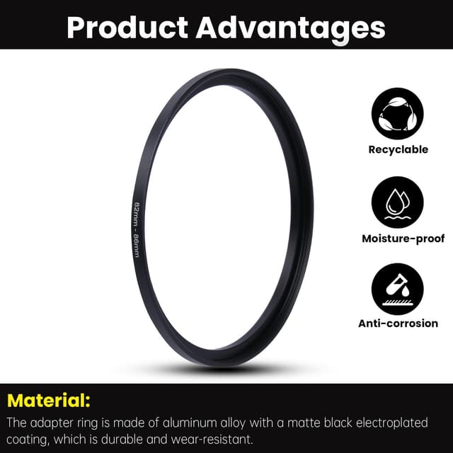 Detalle de Hosifiy Metall Step-Up Ring Adapter 82 mm auf 86 mm – Filteradapter für UV, CPL, ND & mehr