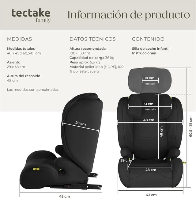 Thumbnail 5 de tectake Silla de Coche Infantil i‑Size 100–150 cm