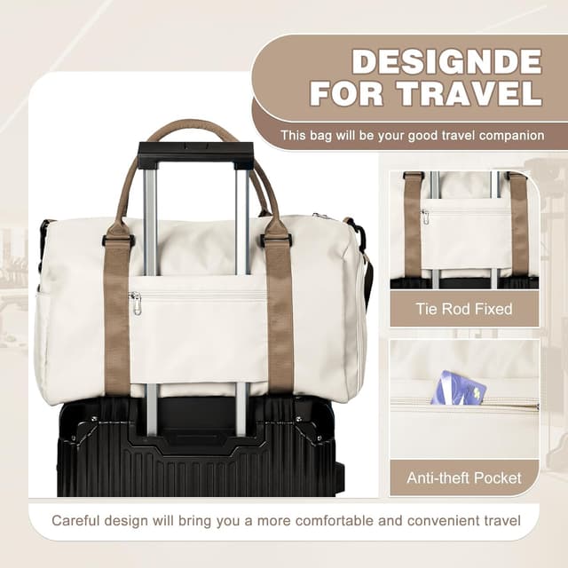 Detalle de WEPLAN waterproof sports gym bag with separate shoe compartment (beige brown)