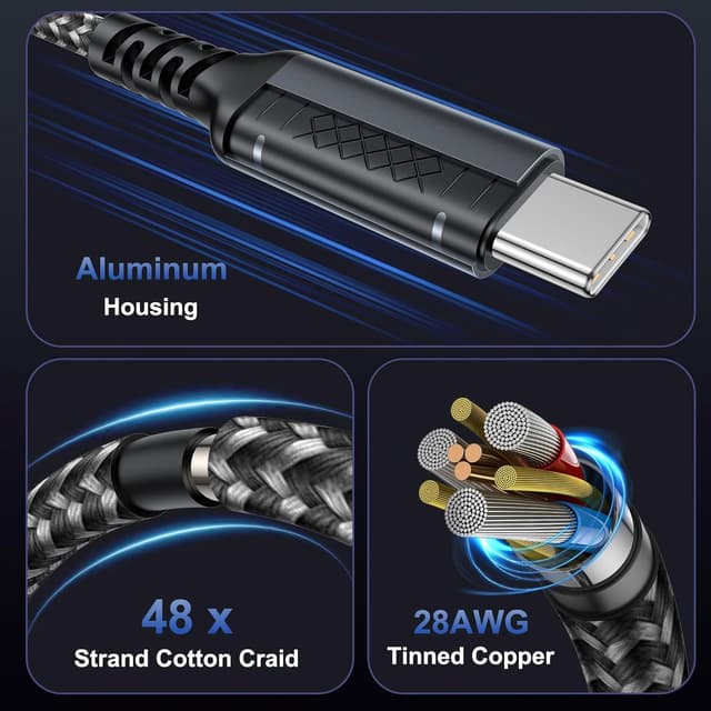 Detalle de Câble USB‑C vers USB‑C 100 W (2 m) USB 3.2 Gen 2 10 Gbps avec puce E‑Mark