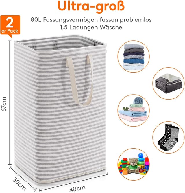Detalle 1 de Lifewit 2er Set 80L Wäschekorb