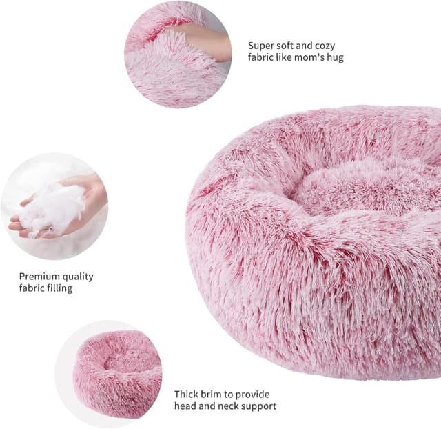 Detalle de BVAGSS rundes Hundebett & Katzenbett (Donut) aus flauschigem Plüsch, waschbar – XH034