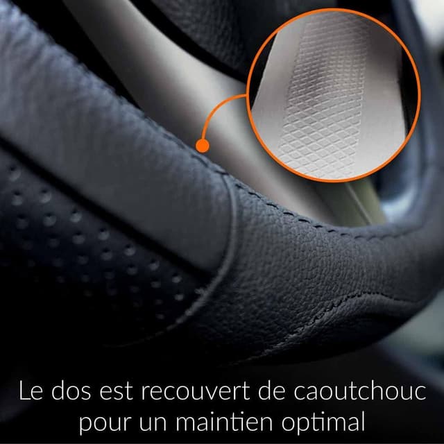 Detalle 2 de Upgrade4cars Couvre-volant cuir noir taille 37-39 cm