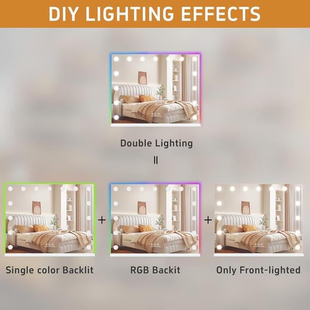 Thumbnail 6 de FENCHILIN Hollywood Mirror with RGB Backlit 15 LED Vanity Mirror (58x46cm)