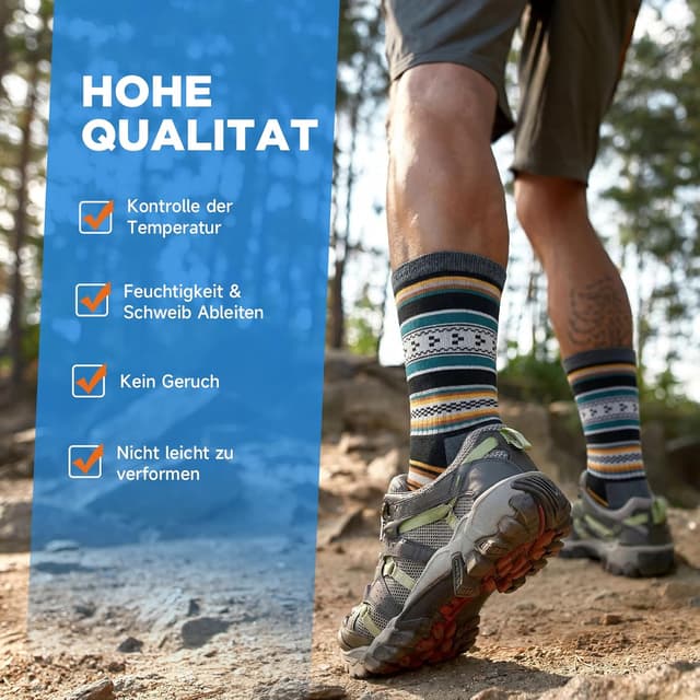 Detalle de PULIOU Merino Wandersocken (3 Paar) – atmungsaktive Outdoor-Trekkingsocken mit Polsterung