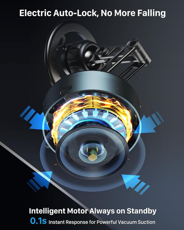 Detalle 2 de YOSH 2026 Auto-Vacuum Lock Magnetic Phone Holder with 3-axis Flex Arm for MagSafe & All Phones