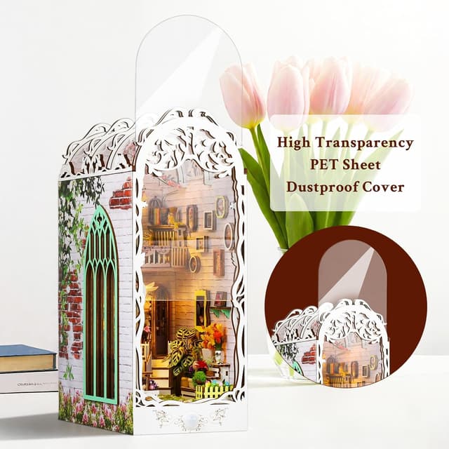 Detalle 1 de Lycidae DIY Book Nook Kit – Miniatur-Holzhaus mit LED für den Bücherregal, 3D-Puzzle (für Erwachsene ab 14 Jahren)