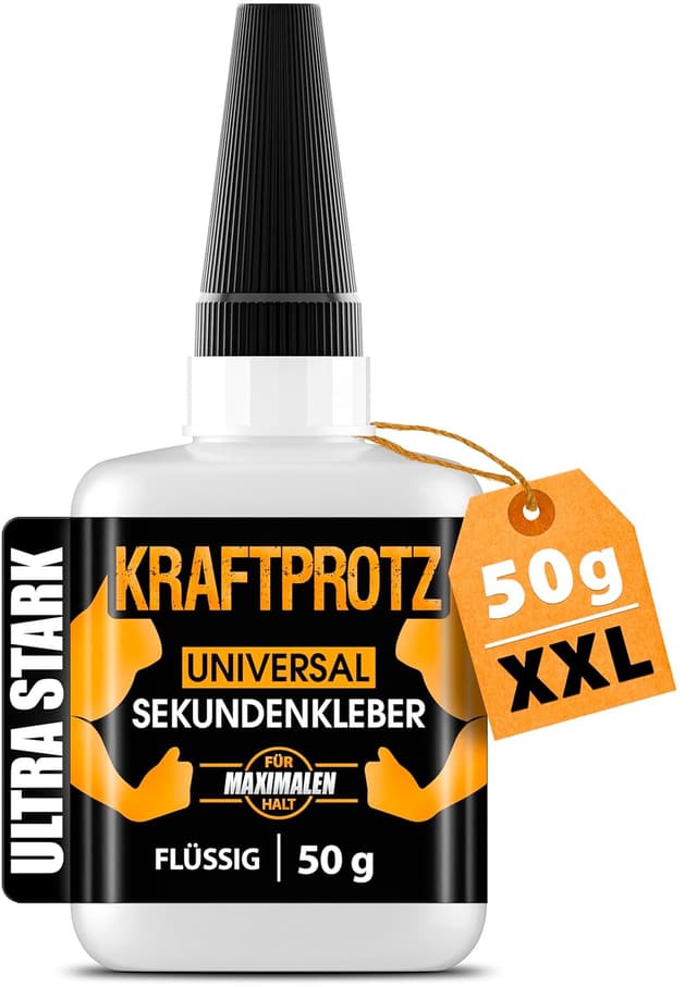 Detalle de KRAFTPROTZ Sekundenkleber extra stark – XXL 50 g Superkleber für präzise Reparaturen (transparent)
