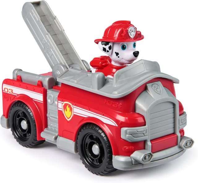 Detalle de Paw Patrol Pat Patrouille – Véhicule figurine Marcus (camion de pompiers) avec figurine de Marshall