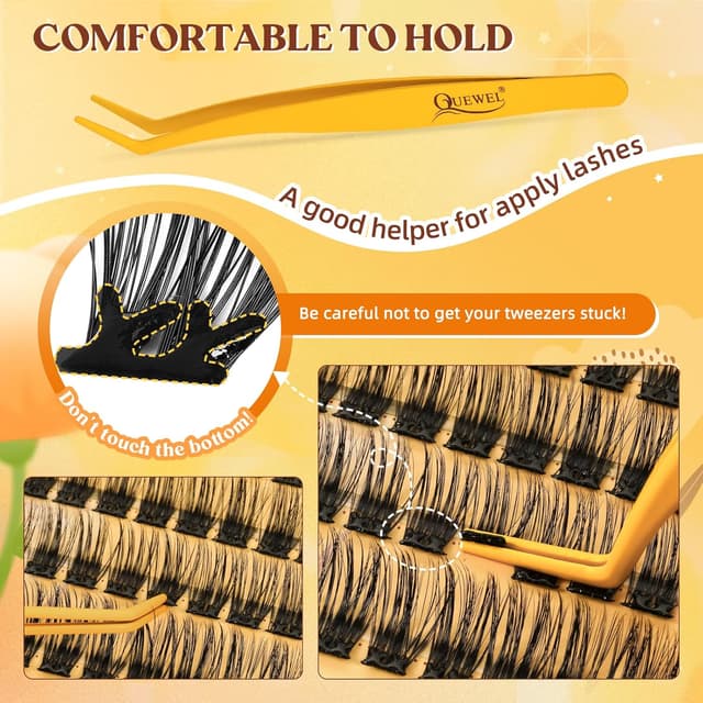 Detalle 2 de QUEWEL Selbstklebende Wimpern-Extensions (60 Stück) – 10–16 mm, wiederverwendbare Cluster ohne Kleber