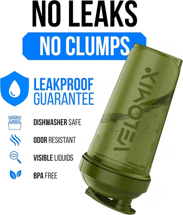 Detalle de VELOMIX 3-Pack 18 oz Protein Shaker Bottles with Wire Whisk (Leak Proof, Stackable, Dishwasher Safe)