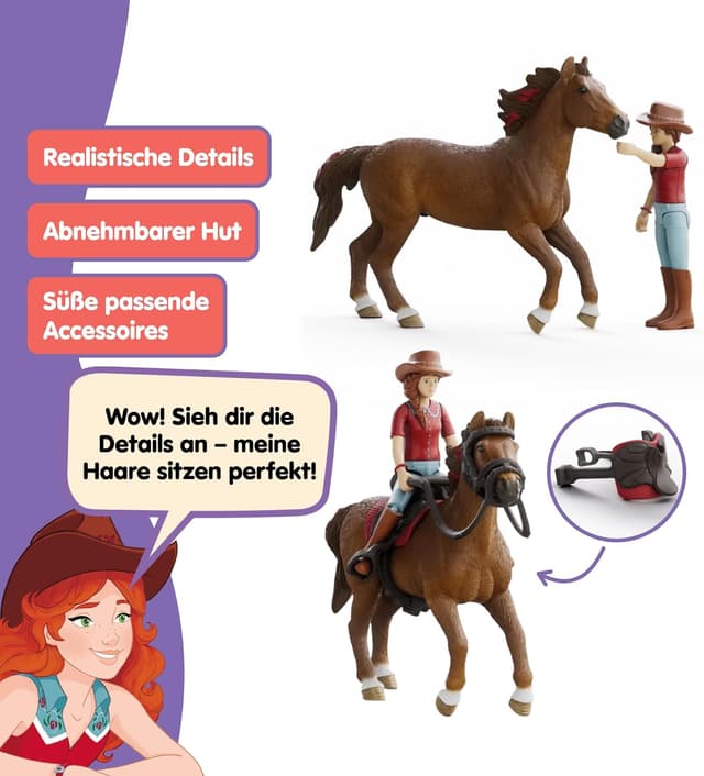 Detalle de Schleich HORSE CLUB Hannah & Cayenne 42711 – 6-teiliges Spielset mit beweglicher Mädchenfigur und Pferde-Zubehör