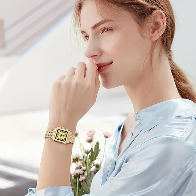 Detalle 2 de AOOSU Orologio da donna piccolo analogico al quarzo con cinturino in acciaio e cassa rettangolare