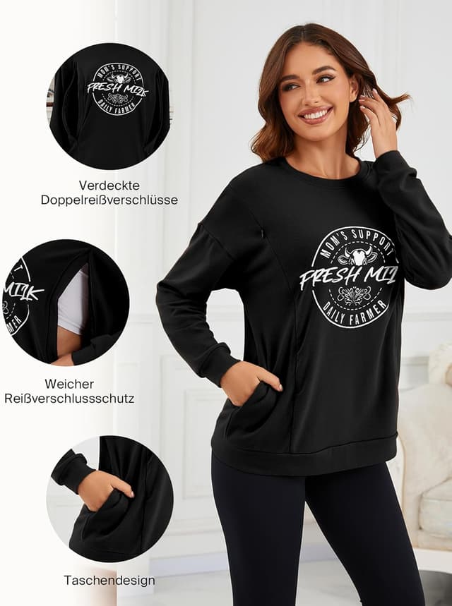 Detalle 2 de Love2Mi Langarm Stillshirt mit Tasche 🤱