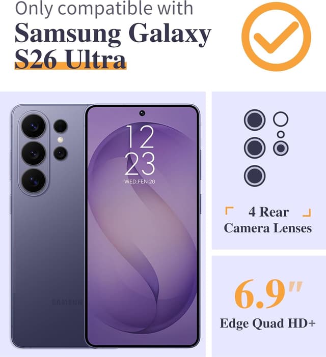 Detalle de GVIEWIN Clear Floral Slim Shockproof Case for Samsung Galaxy S26 Ultra (6.9") — Includes Screen & Camera Lens Protectors