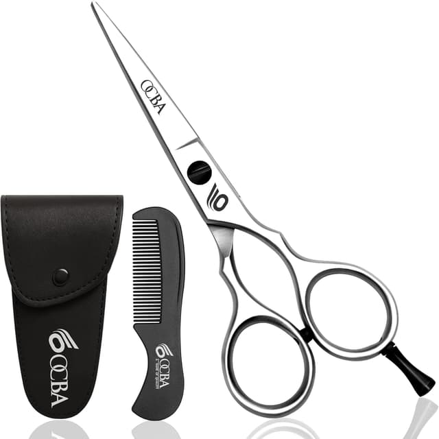 Detalle de OCBA Professional Beard Scissors (Classic Silver) – stainless steel moustache, ear and nose hair trimming