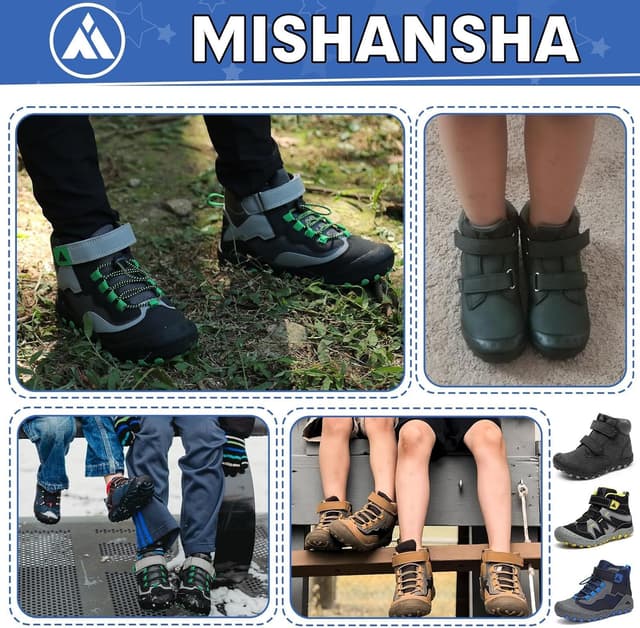 Detalle de Mishansha Kinder Wanderschuhe/Trekkingschuhe mit Klettverschluss, rutschfester Sohle – Gr. 24–38
