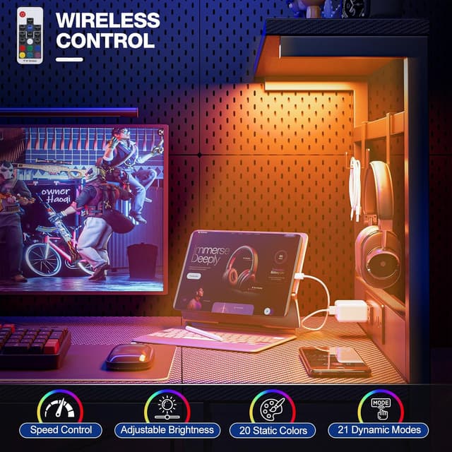 Detalle de Grandder Tavolo da gioco 120x50 cm con LED, prese e porta in fibra di carbonio