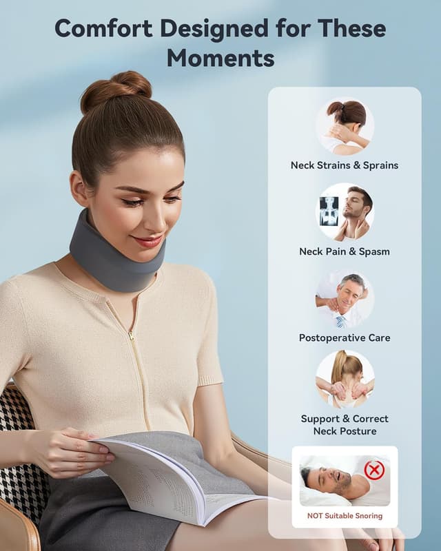 Detalle de BETOVIN Neck Brace for Sleeping (Gray, Large) — Soft Cervical Collar for Neck Pain Relief and Support