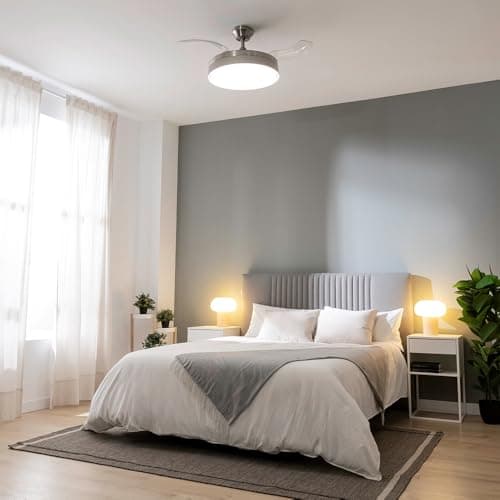 Detalle de Cecotec EnergySilence Aero 4280 Invisible Steel: ventilador de techo con aspas retráctiles y lámpara, 40 W