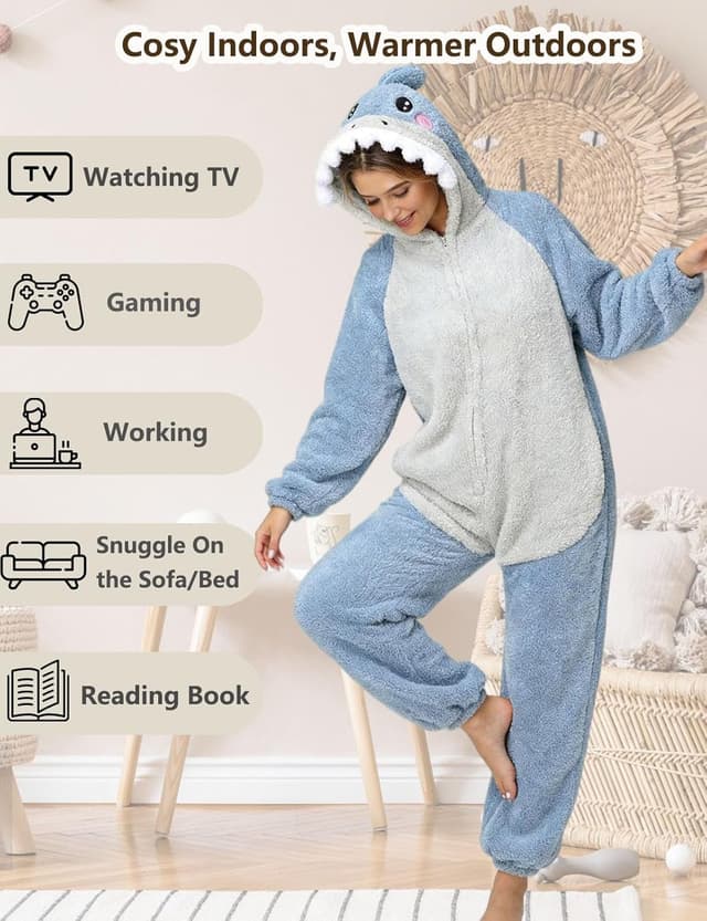 Detalle de chuangminghangqi einteiliger Schlafanzug Unisex mit Kapuze & Reißverschluss – Winterfleece Onesie im Tierdesign