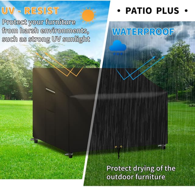 Detalle 2 de PATIO PLUS 2 Seater Garden Bench Cover Waterproof with Air Vent (134x66x63/89cm) – Tear-Resistant 600D Oxford, Black