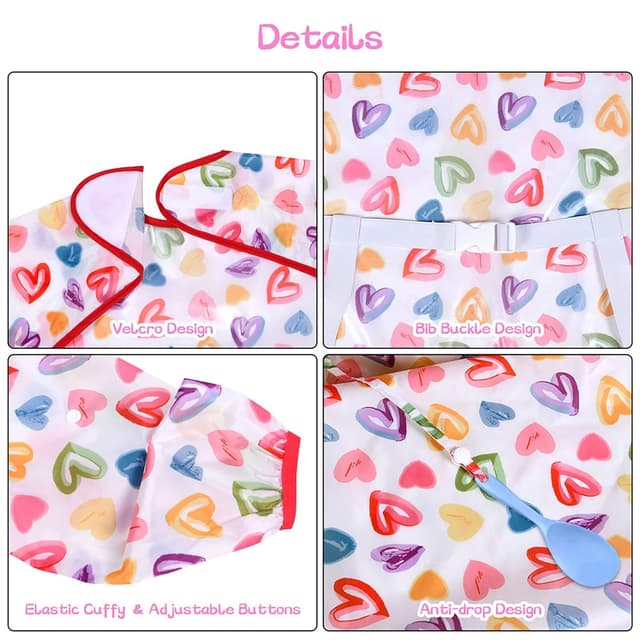 Detalle de Vicloon Lätzchen mit Ärmeln für den Hochstuhl – wasserdichtes Baby-Ärmellätzchen mit Herz-Motiv