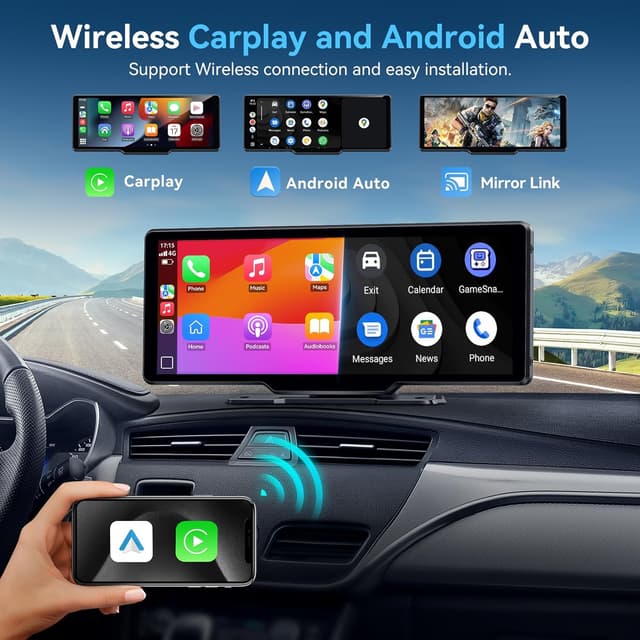 Detalle 2 de Portable Wireless CarPlay Screen (10.26") with Android Auto, GPS Navigation, and 1080P Backup Camera