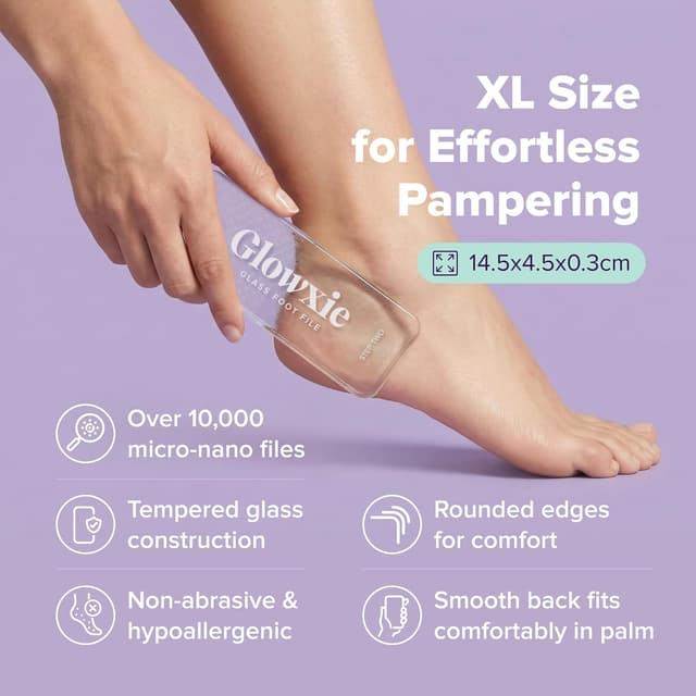 Detalle de Glowxie XL Nano Glass Foot Files for Hard Skin – 2-in-1 wet & dry foot file & heel scraper