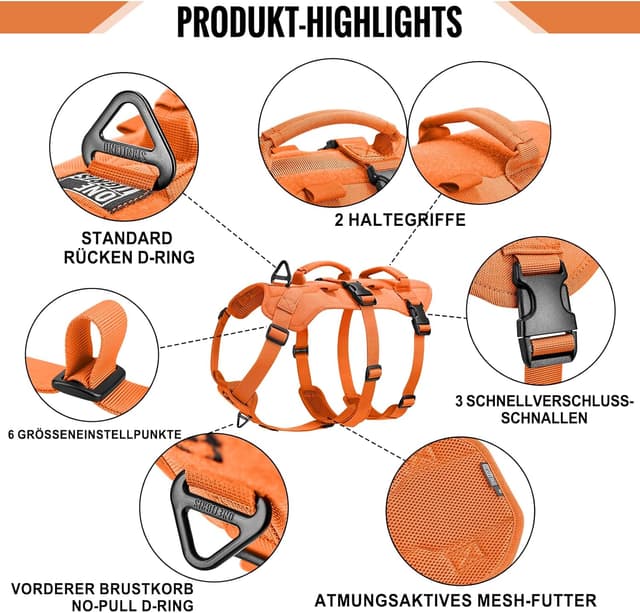 Detalle de OneTigris Harnais tactique T-BONE pour chien, réglable et anti-éclatement, nylon 1000D