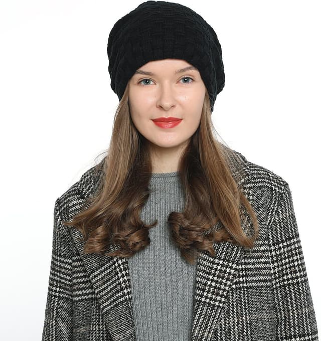 Detalle de Bonnet d’hiver femme DonDon Bonnet slouch en laine tricotée, doublure polaire chaude