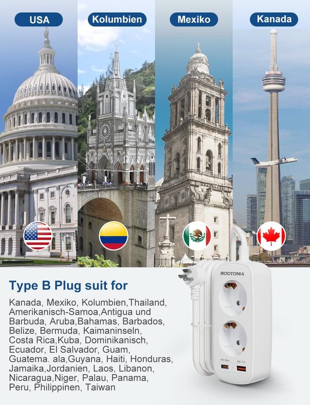 Thumbnail 4 de USA Adapter Steckdose 20W Reiseadapter 🔌