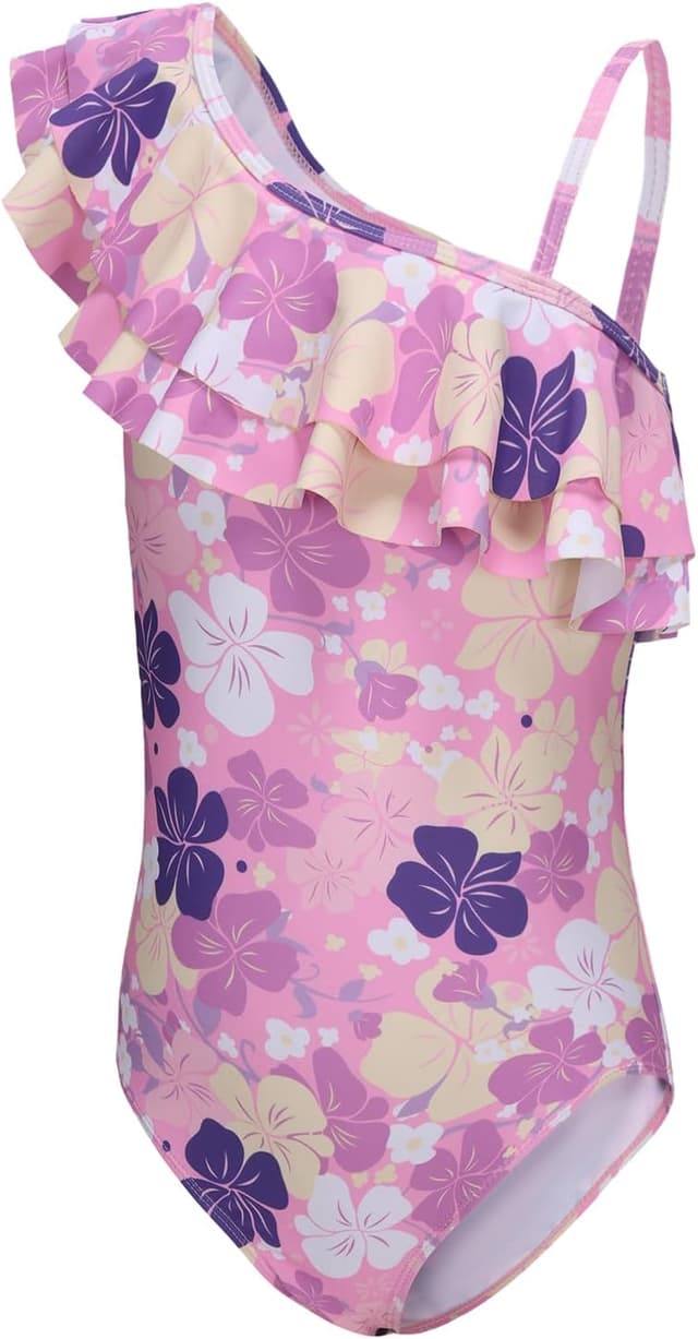 Detalle de Einteiliger Badeanzug für Mädchen mit Hawaiian-Print und Rüschen-Optik