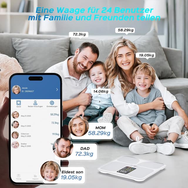 Detalle 2 de Lepulse Körperfettwaage Lescale F4 – Personenwaage mit Körperfettanalyse, 22 Messwerten und großem Farb-Display (weiß)