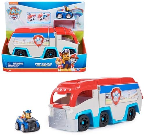 Detalle de Paw Patrol Pup Squad Paw Patroller transformable con figura de Chase y vehículo de carreras (pack, +3 años)