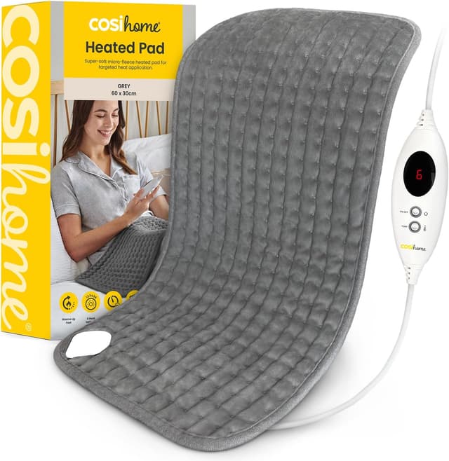 Detalle de Heat Pad by Cosi Home® Luxury Electric Heating Pad (Extra-Large) with Digital Remote, 6 Heat Settings & Machine Washable Design (Grey)