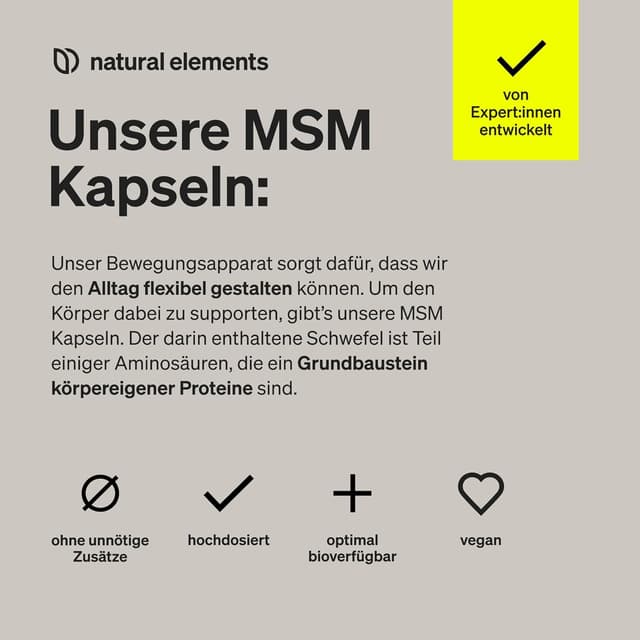 Detalle de natural elements MSM Kapseln 1600 mg Tagesdosis