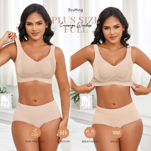 Detalle de Xcutting Womens Seamless Wireless Supportive T-Shirt Bra (Plus Size) with Push-Up Comfort & Full Coverage