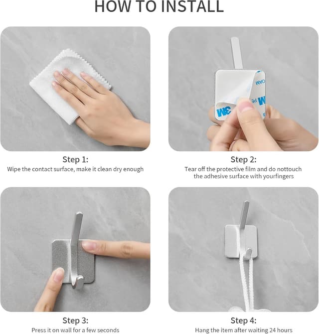 Detalle de Paoli Heavy Duty Adhesive Hooks (Black, 4-Pack) — Self-Adhesive Wall Hooks for Home, Schools, and Offices