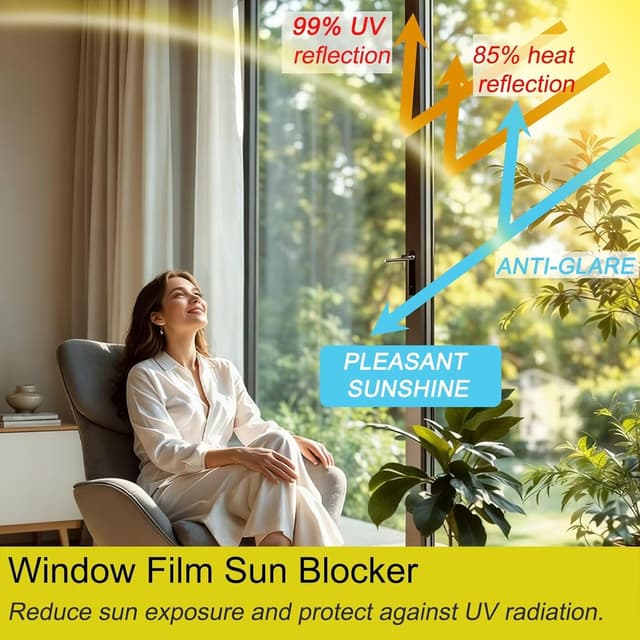 Detalle 2 de Folizent One Way Clear Window Film (Silver) – privacy, UV block and heat control for home & office windows, 44.5x200cm