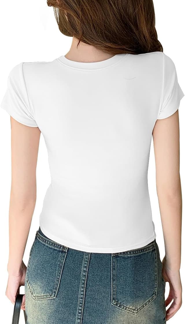 Detalle de JEROZIYANT women’s basic short-sleeve slim-fit cropped T-shirt (round neck, solid colour)
