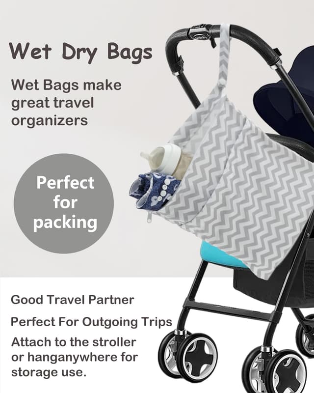 Detalle de ALVA ALVABABY 2-Pack Waterproof Cloth Diaper Wet & Dry Bags with Two Zippered Pockets