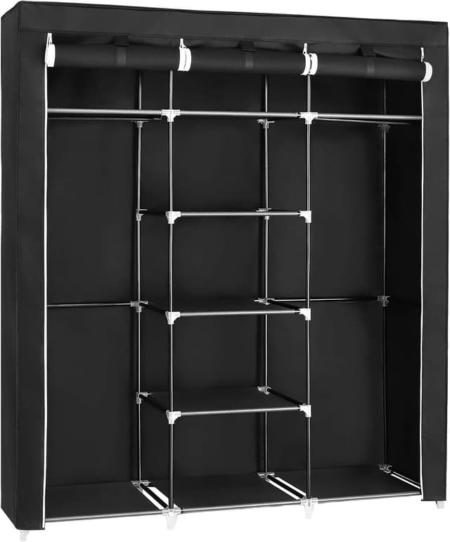 Detalle de SONGMICS RYG12B Folding Wardrobe fabric cabinet with 2 clothes rails, 175 x 150 x 45 cm, black